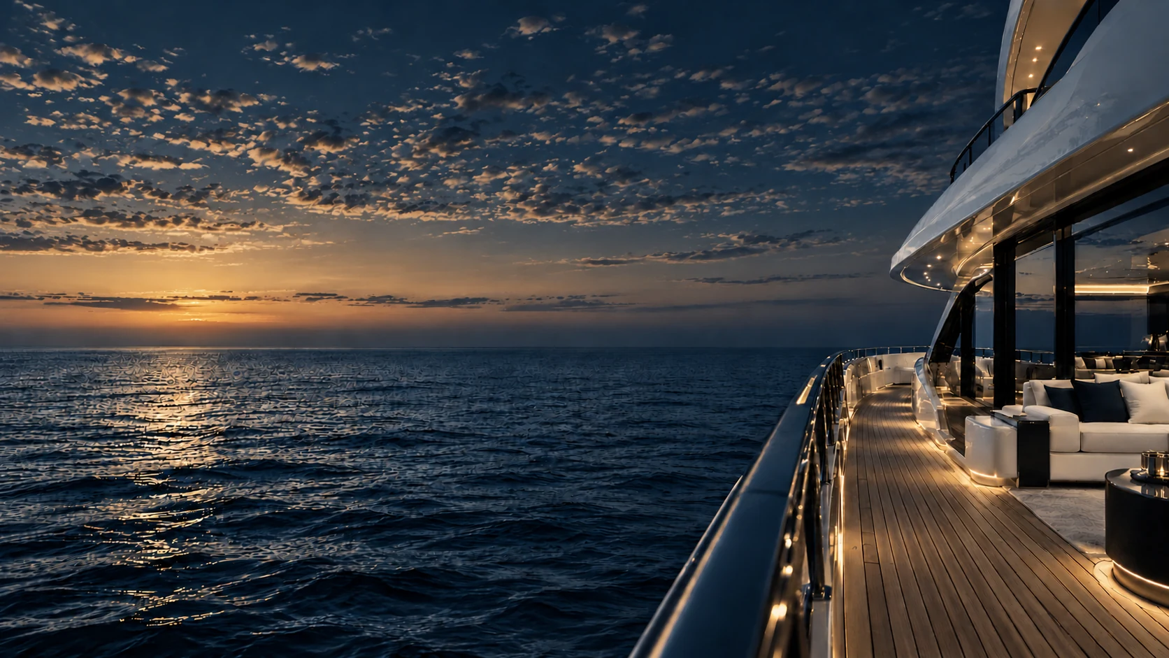 Carefully maintained teak deck and lounge aboard a private superyacht
